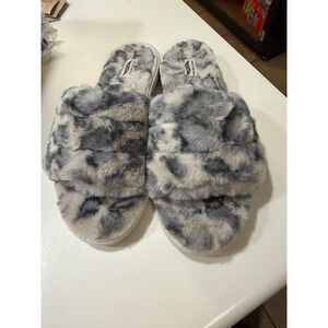 Skechers Arch Fit GO Lounge Womens Faux Fur Slide Slippers Grey White Size 10